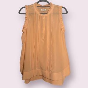 Madewell Pleated Ruffle Peach Silk Sleeveless Blouse Small